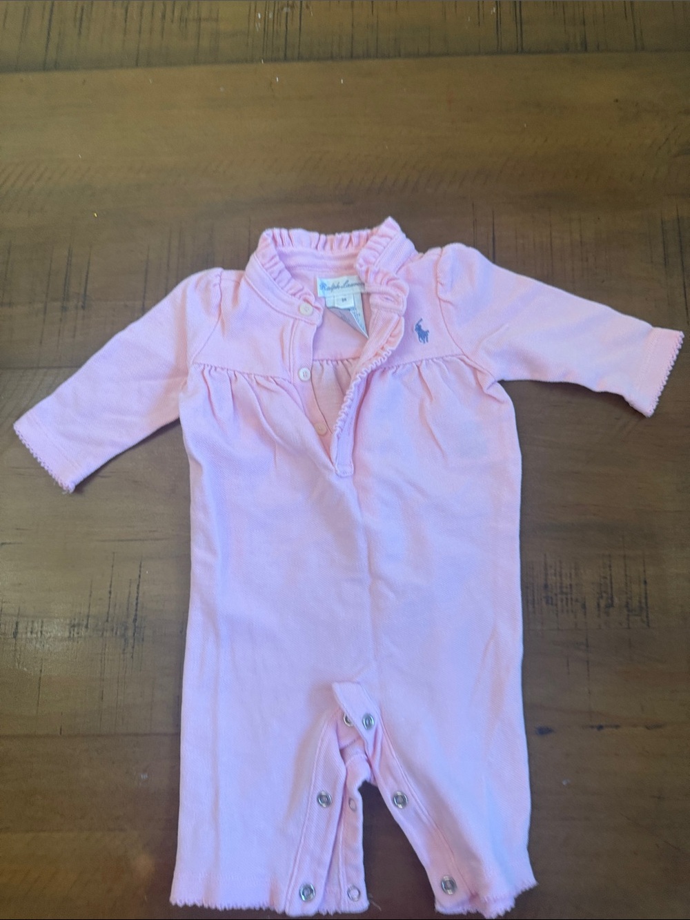 Ralph Lauren Light Pink Ruffle-Trim Footie One-Piece